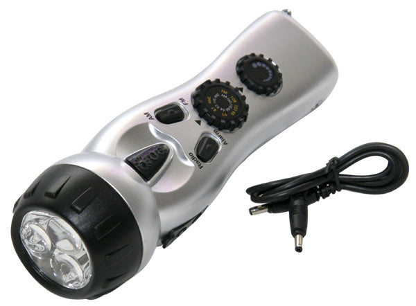 Dynamo Flashlight with Am/Fm Radio, Siren, and Cell Phone Charger